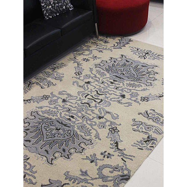 Glitzy Rugs 5 x 8 ft. Hand Tufted Wool Floral Rectangle Area Rug, Beige & Blue UBSK00937T0103A9